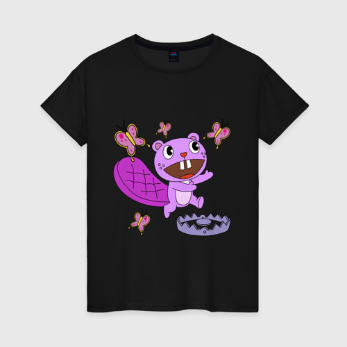 Женская футболка хлопок с принтом Toothy trap, вид спереди #2
