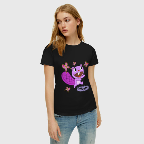 Женская футболка хлопок с принтом Toothy trap, фото на моделе #1