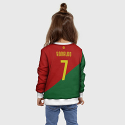 Свитшот с принтом Роналду сборная Португалии для ребенка, вид на модели сзади №4. Цвет основы: белый