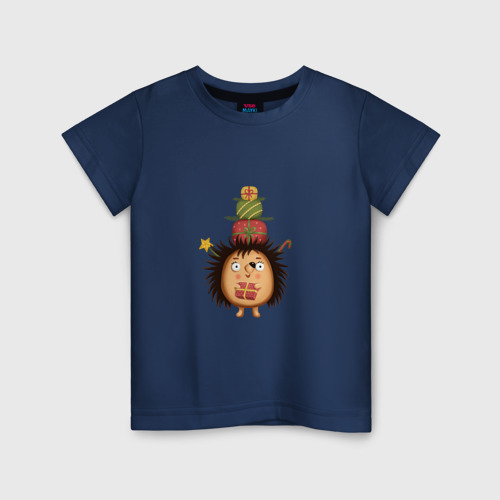 Детская футболка хлопок с принтом Ёжик с Новогодними подарками, вид спереди #2