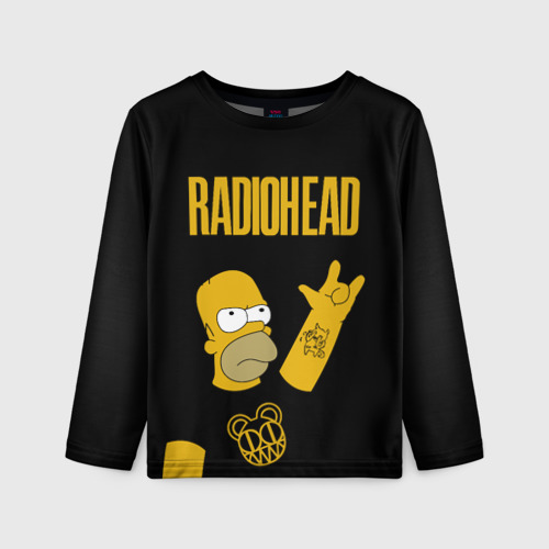 Детский лонгслив 3D с принтом Radiohead Гомер Симпсон рокер, вид спереди #2