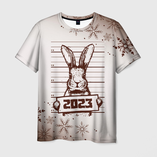 Мужская футболка 3D с принтом Кролик с табличкой на светлом, вид спереди #2