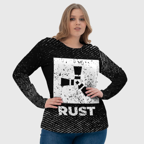 Женский лонгслив 3D с принтом Rust с потертостями на темном фоне, фото #4