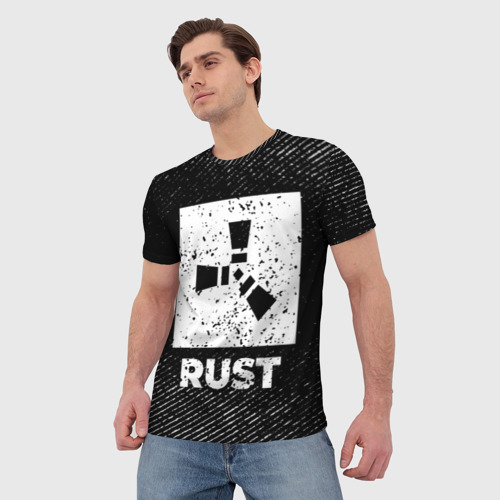 Мужская футболка 3D с принтом Rust с потертостями на темном фоне, фото на моделе #1