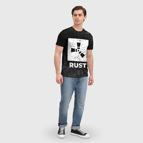Мужская футболка 3D с принтом Rust с потертостями на темном фоне, вид сбоку #3