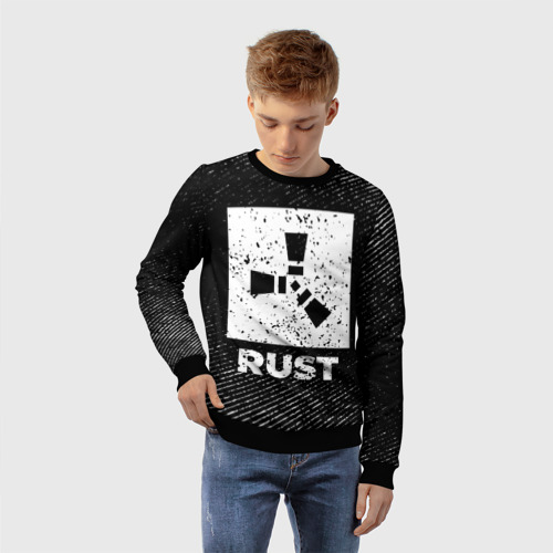 Детский свитшот 3D Rust с потертостями на темном фоне, цвет 3D печать - фото 3