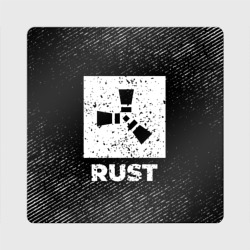 Магнит виниловый Квадрат Rust с потертостями на темном фоне