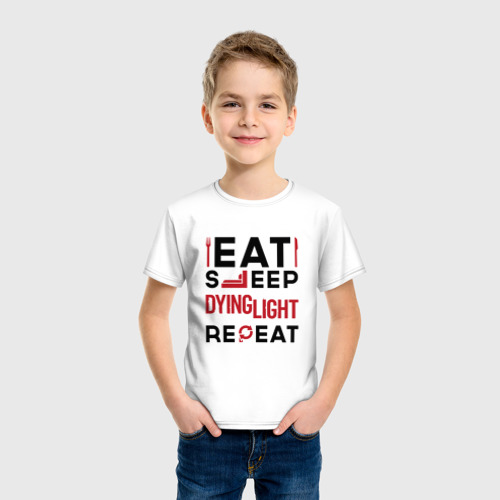 Детская футболка хлопок Надпись: eat sleep Dying Light repeat, цвет белый - фото 3