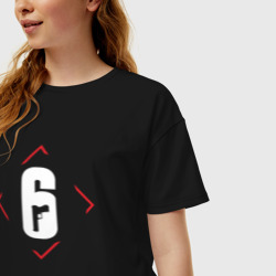Женская футболка хлопок Oversize Символ Rainbow Six в красном ромбе - фото 2