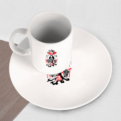 Набор: тарелка кружка с принтом КиШ - шут для любого человека, вид спереди №3. Цвет основы: белый