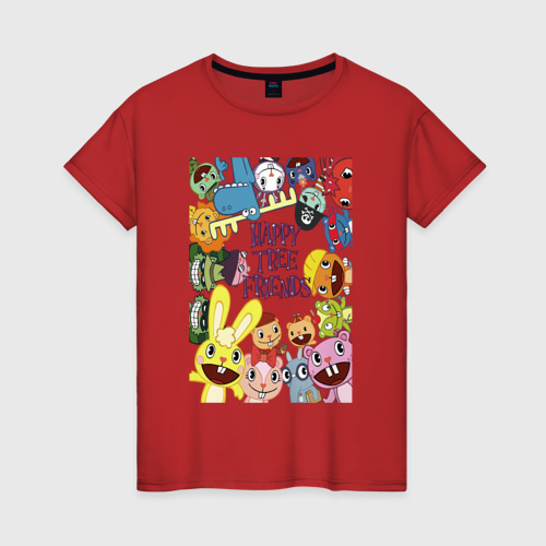Женская футболка хлопок с принтом Happy three friends - poster, вид спереди #2