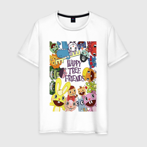 Мужская футболка из хлопка с принтом Happy three friends — poster, вид спереди №1