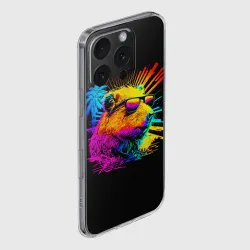 Чехол для iPhone 16 Pro Max силиконовый с защитой камеры Капибара в тёмных очках - поп арт - фото 2