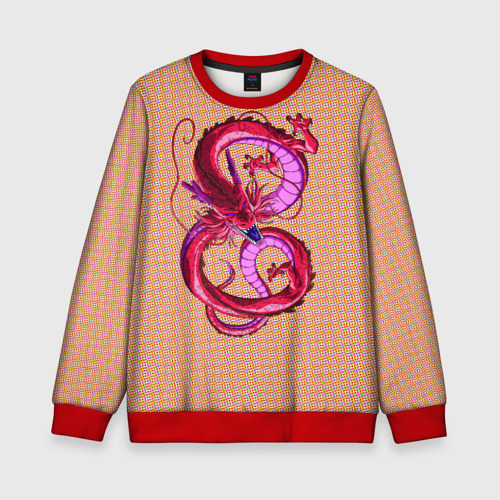 Детский свитшот 3D с принтом Красный дракон в форме цифры 8, вид спереди #2