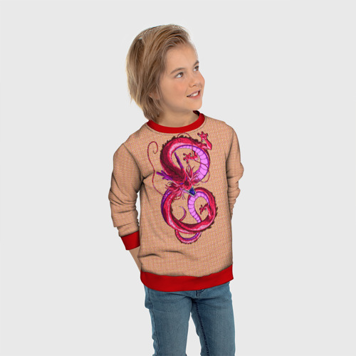 Детский свитшот 3D с принтом Красный дракон в форме цифры 8, вид сбоку #3