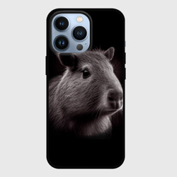 Чехол для iPhone 13 Pro Капибара : чёрно-белый портрет нейросети