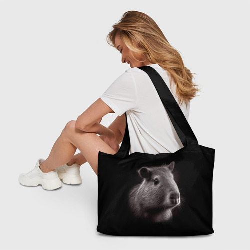Пляжная сумка 3D Капибара : чёрно-белый портрет нейросети - фото 6