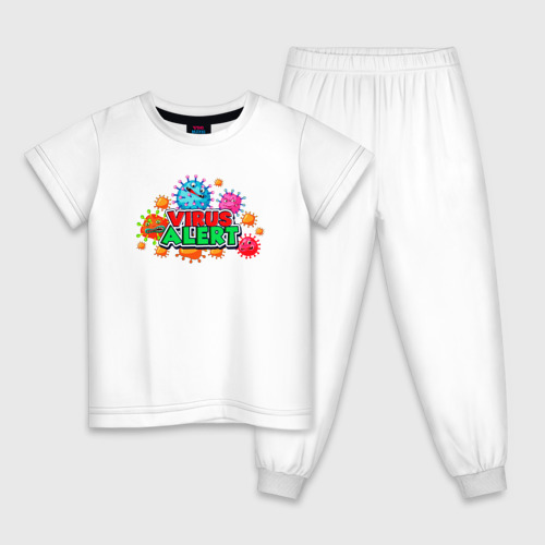 Детская пижама хлопок с принтом Virus Alert, вид спереди #2