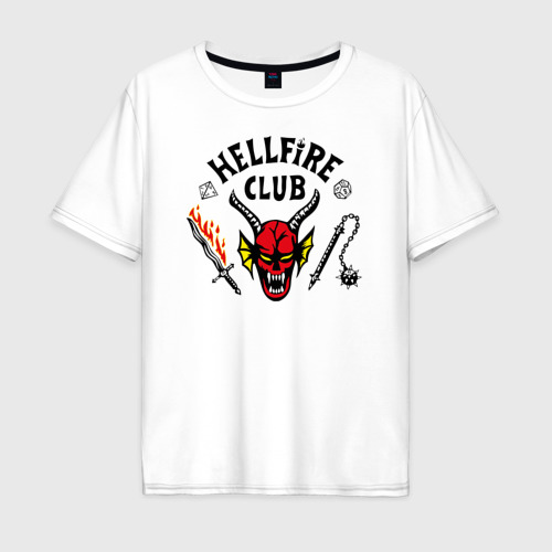Мужская футболка из хлопка оверсайз с принтом Hellfire сlub art, вид спереди №1