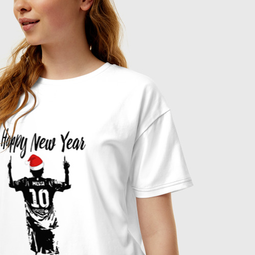 Женская футболка хлопок Oversize Лионель Месси Happy New Year, цвет белый - фото 3