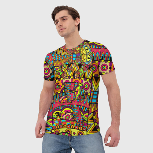 Мужская футболка 3D с принтом Этно кот, фото на моделе #1