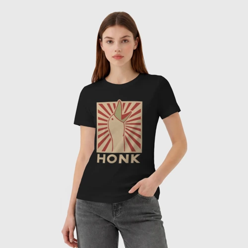 Женская футболка хлопок с принтом Honk art, фото на моделе #1