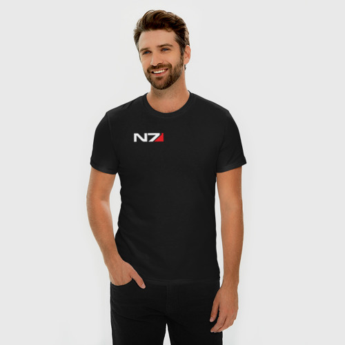 Мужская футболка хлопок Slim Логотип N7, цвет черный - фото 3