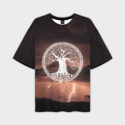 Мужская футболка oversize 3D Yggdrasil white rune