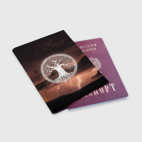 Обложка для паспорта матовая кожа Yggdrasil white rune, цвет фиолетовый - фото 3