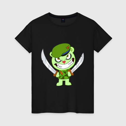 Женская футболка хлопок с принтом Angry Flippy, вид спереди #2