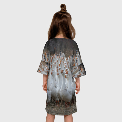Детское платье 3D с принтом Стая гусей - Gussi, вид сзади #2