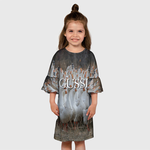 Детское платье 3D с принтом Стая гусей - Gussi, вид сбоку #3