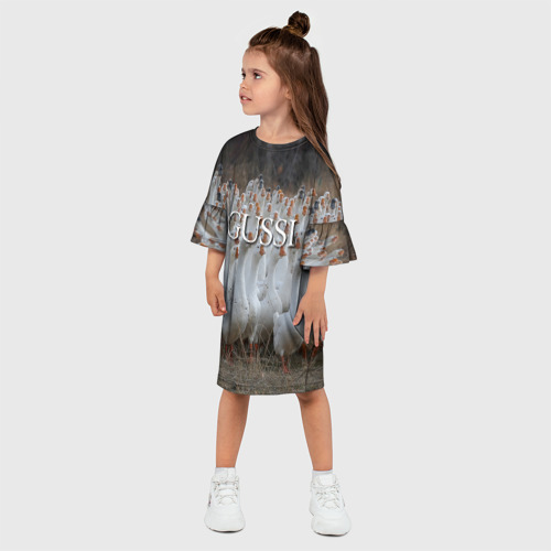 Детское платье 3D с принтом Стая гусей - Gussi, фото на моделе #1
