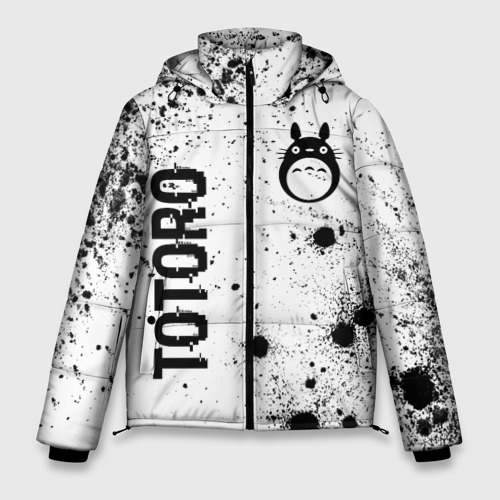 Мужская зимняя куртка 3D Totoro glitch на светлом фоне: надпись, символ, цвет черный