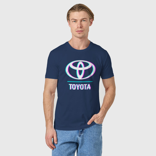 Мужская футболка хлопок Значок Toyota в стиле glitch, цвет темно-синий - фото 3