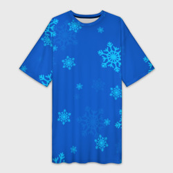 Платье-футболка 3D Снежинки - синий