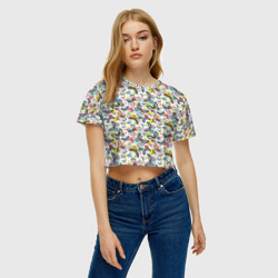 Женская футболка Crop-top 3D Бабочки и акварель - фото 2