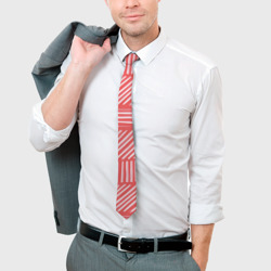 Галстук с принтом Прямоугольник в полоску для мужчины, вид на модели спереди №3. Цвет основы: белый