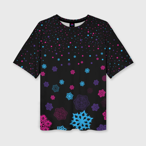 Женская футболка oversize 3D Цветные снежинки, цвет 3D печать