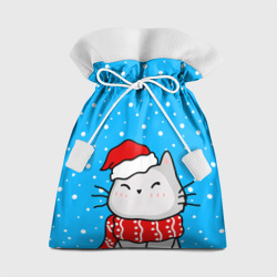 Подарочный 3D мешок Снегопад - котик в шапочке