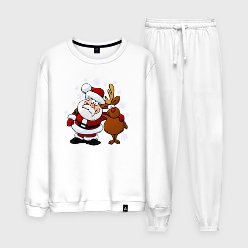 Мужской костюм хлопок с принтом Санта и олень, вид спереди #2