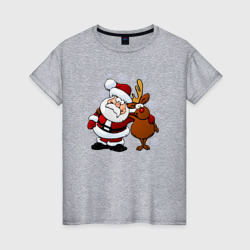 Женская футболка хлопок Санта и олень