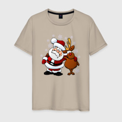 Мужская футболка хлопок Санта и олень