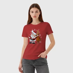 Женская футболка хлопок Санта и олень - фото 2