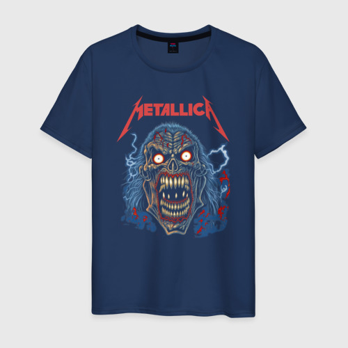 Мужская футболка хлопок Metallica skull, цвет темно-синий