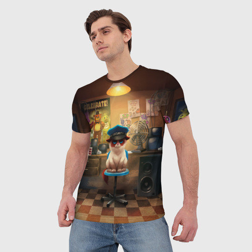 Мужская футболка 3D с принтом Сердитый кот, фото на моделе #1