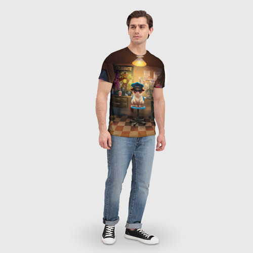 Мужская футболка 3D с принтом Сердитый кот, вид сбоку #3