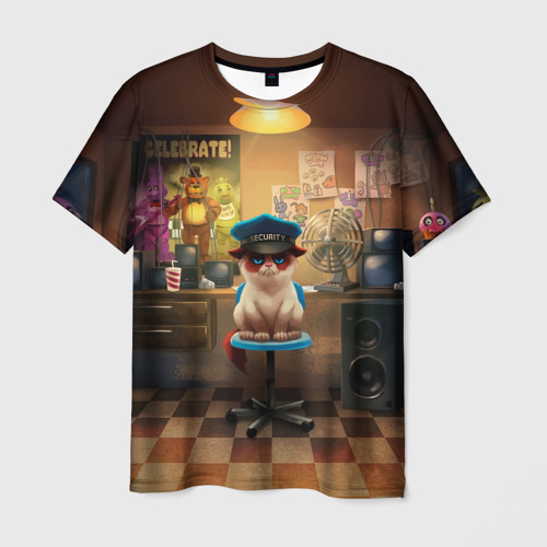 Мужская футболка 3D с принтом Сердитый кот, вид спереди #2