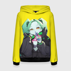 Женская толстовка 3D Ребекка пьет коктель - Cyberpunk