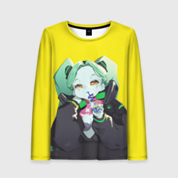 Женский лонгслив 3D Ребекка пьет коктель - Cyberpunk